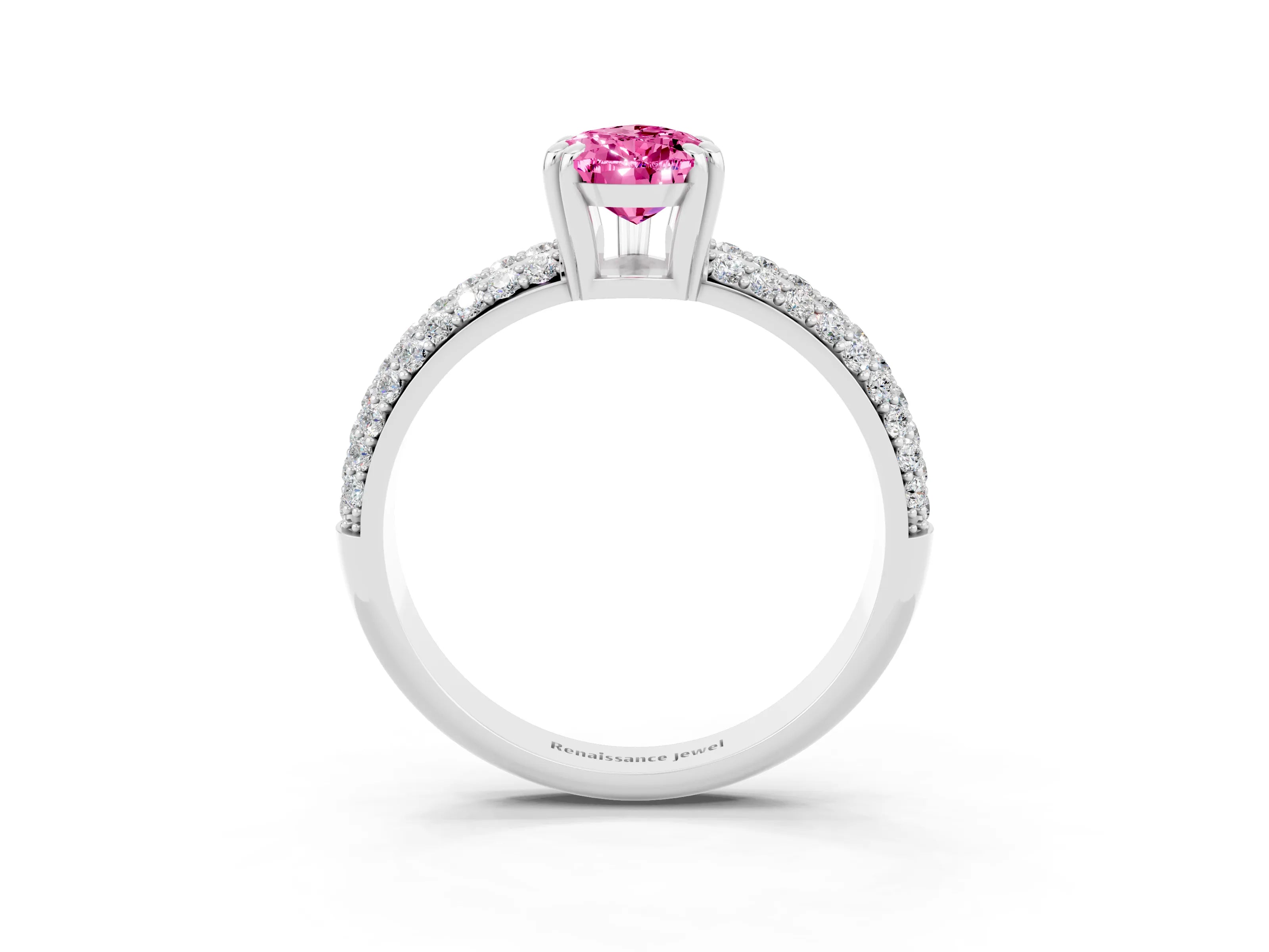 White gold Pear Cut Cut Pave Diamond Engagement Ring with Channel Set Band and Four-Prong Setting_3