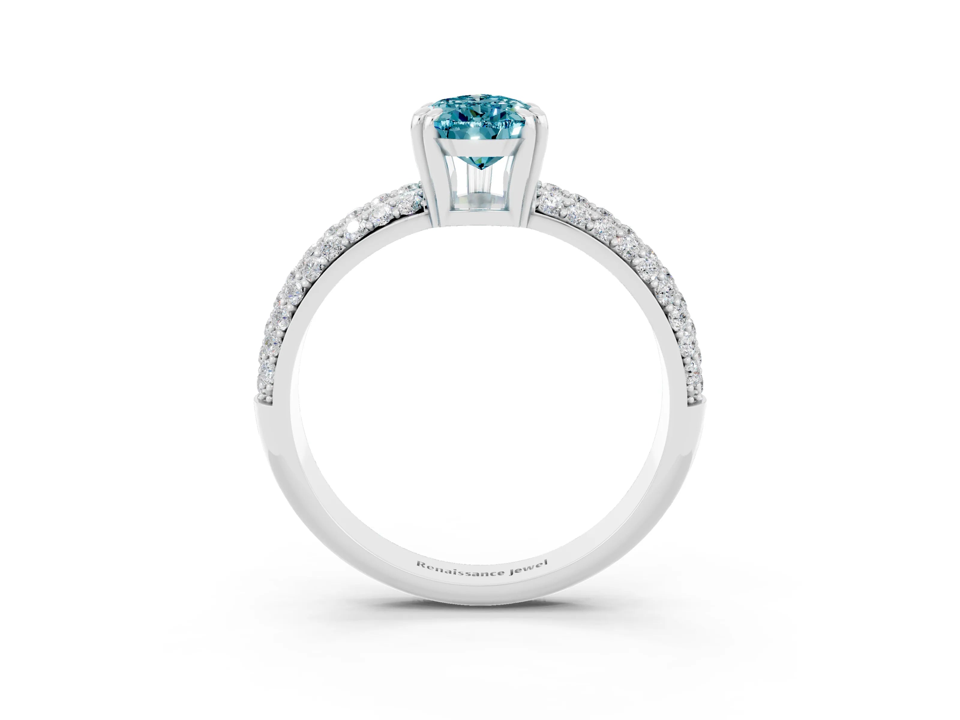 White gold Pear Cut Cut Pave Diamond Engagement Ring with Channel Set Band and Four-Prong Setting_3