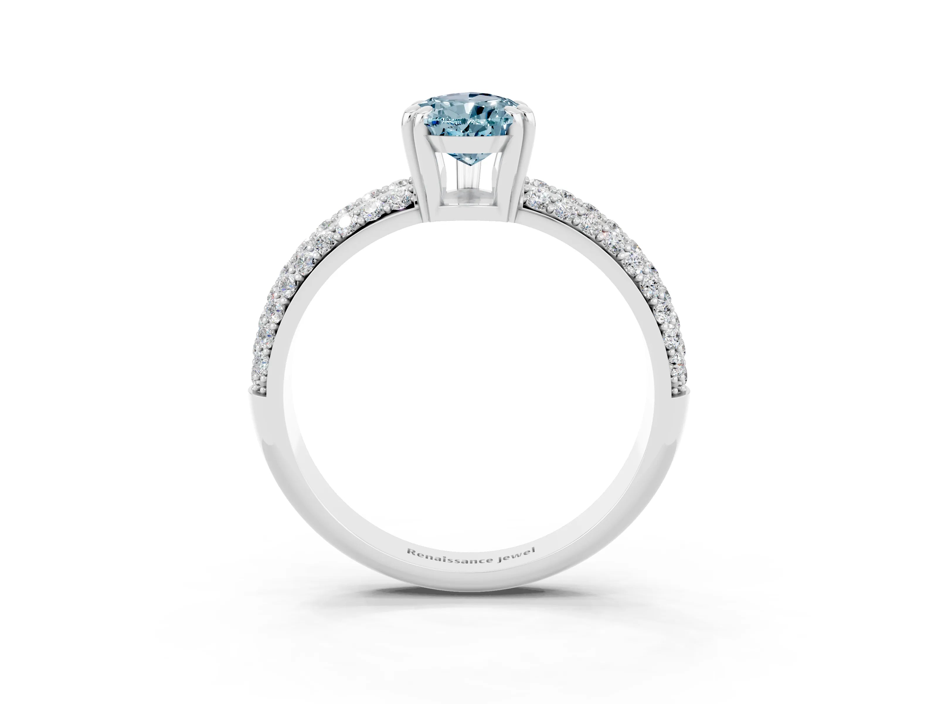White gold Pear Cut Cut Pave Diamond Engagement Ring with Channel Set Band and Four-Prong Setting_3