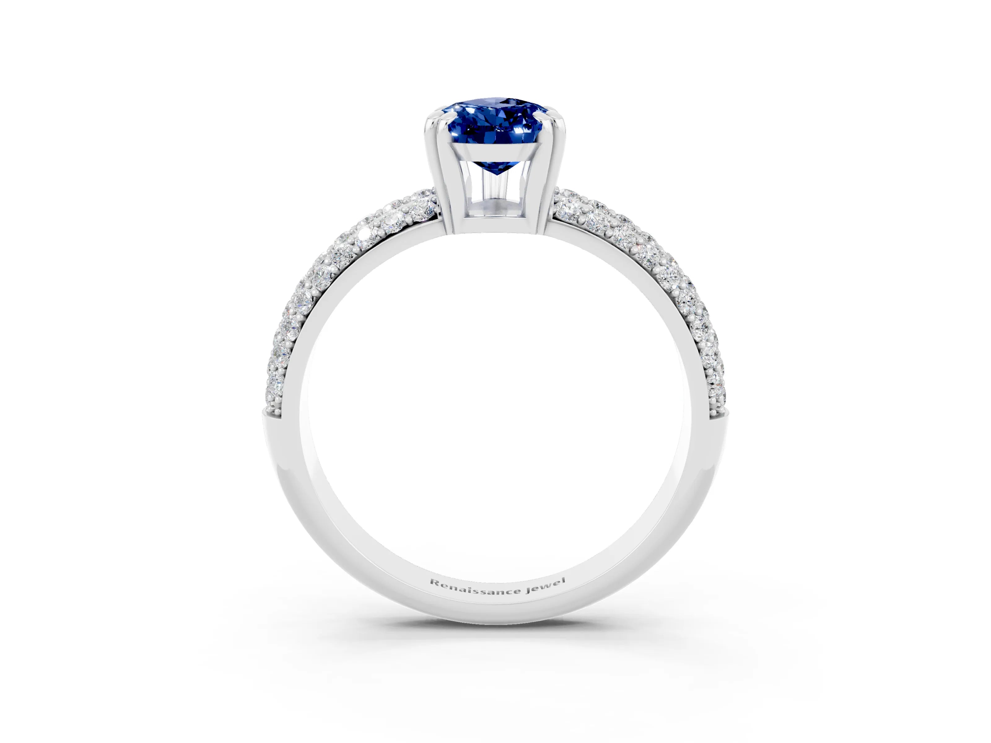 White gold Pear Cut Cut Pave Diamond Engagement Ring with Channel Set Band and Four-Prong Setting_3