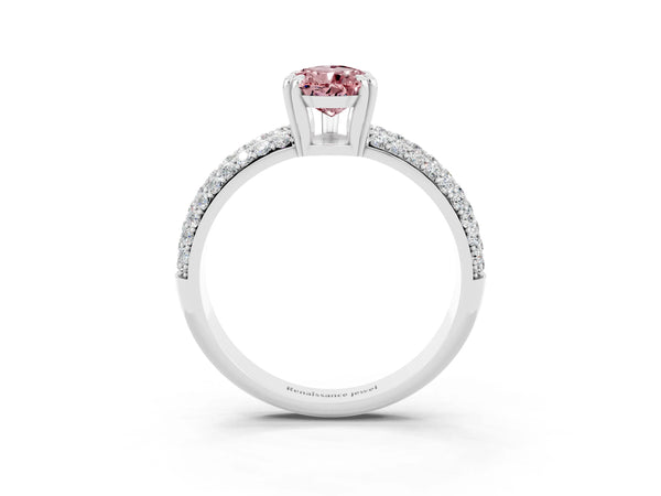 Silver Pear Cut Cut Pave Diamond Engagement Ring with Channel Set Band and Four-Prong Setting