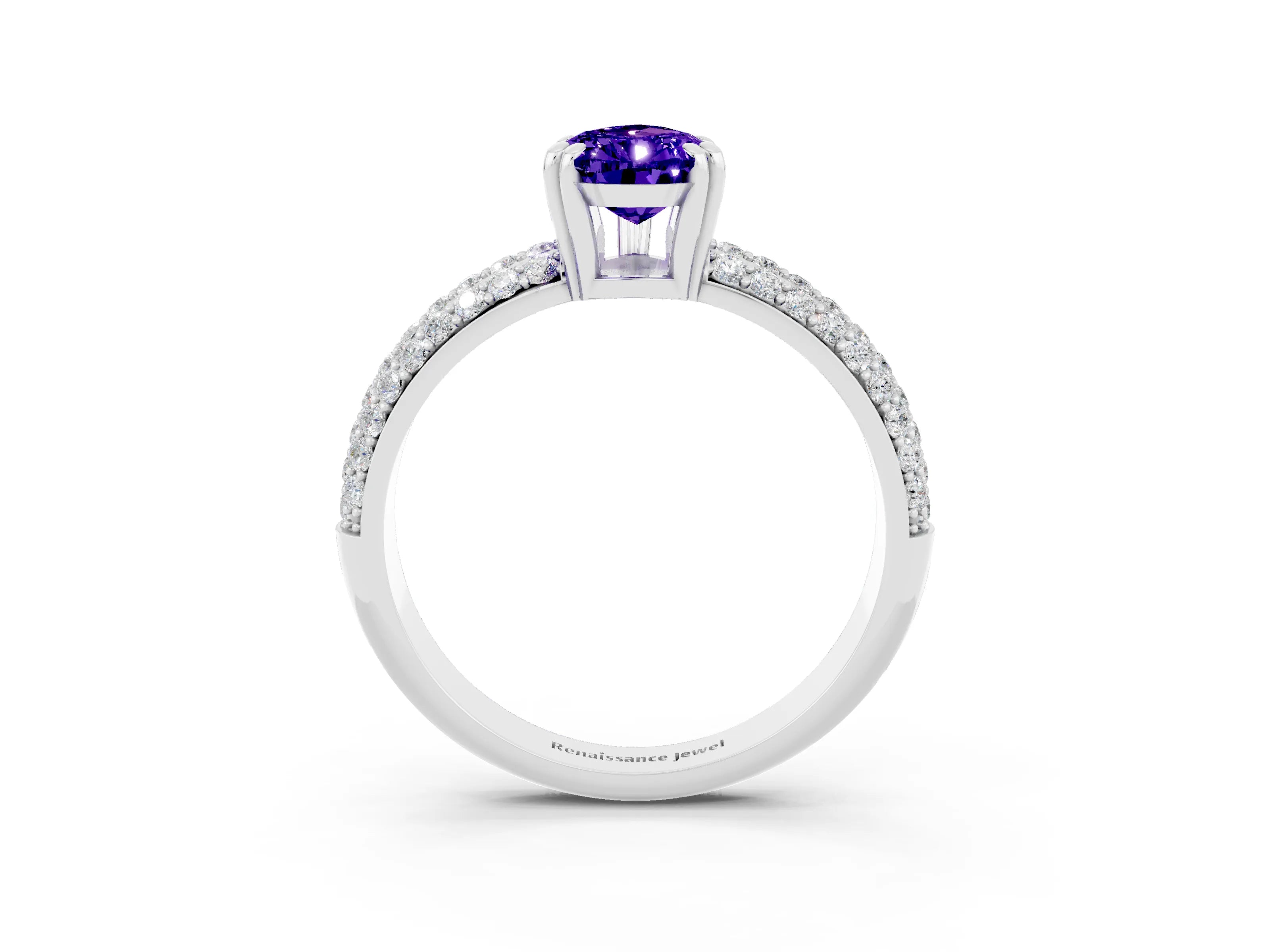 White gold Pear Cut Cut Pave Diamond Engagement Ring with Channel Set Band and Four-Prong Setting_3