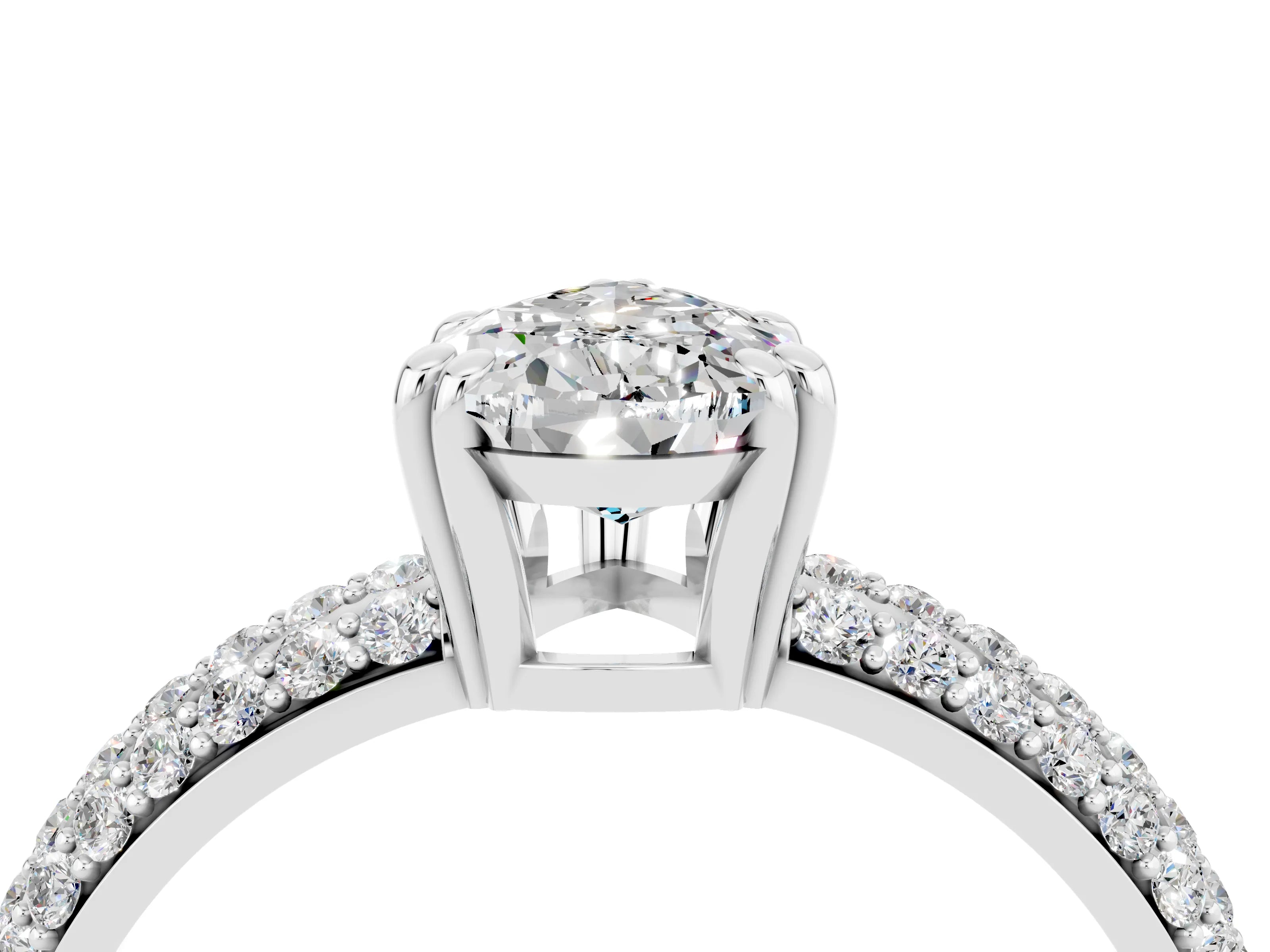 White gold Pear Cut Cut Pave Diamond Engagement Ring with Channel Set Band and Four-Prong Setting_4