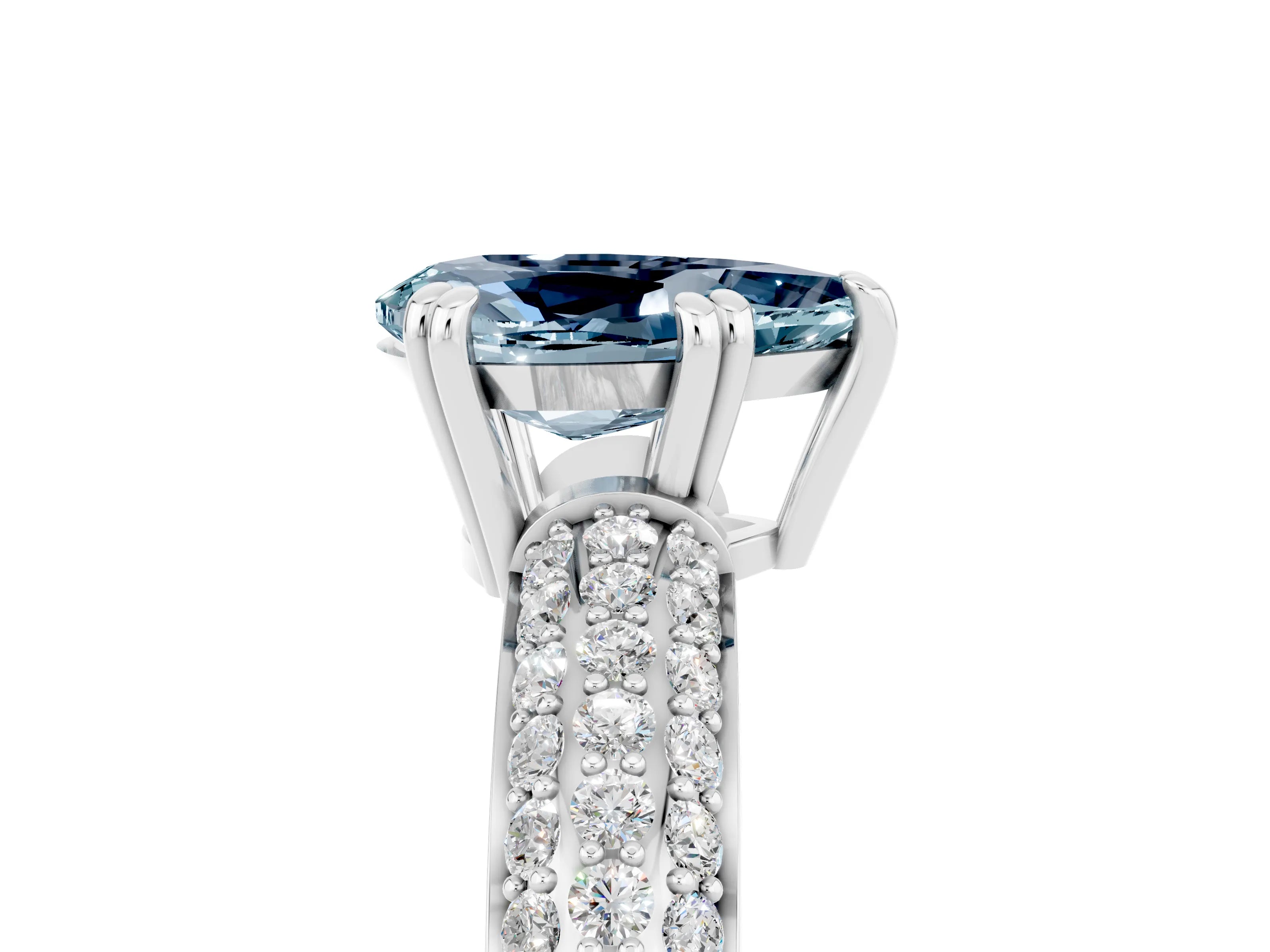White gold Pear Cut Cut Pave Diamond Engagement Ring with Channel Set Band and Four-Prong Setting_5