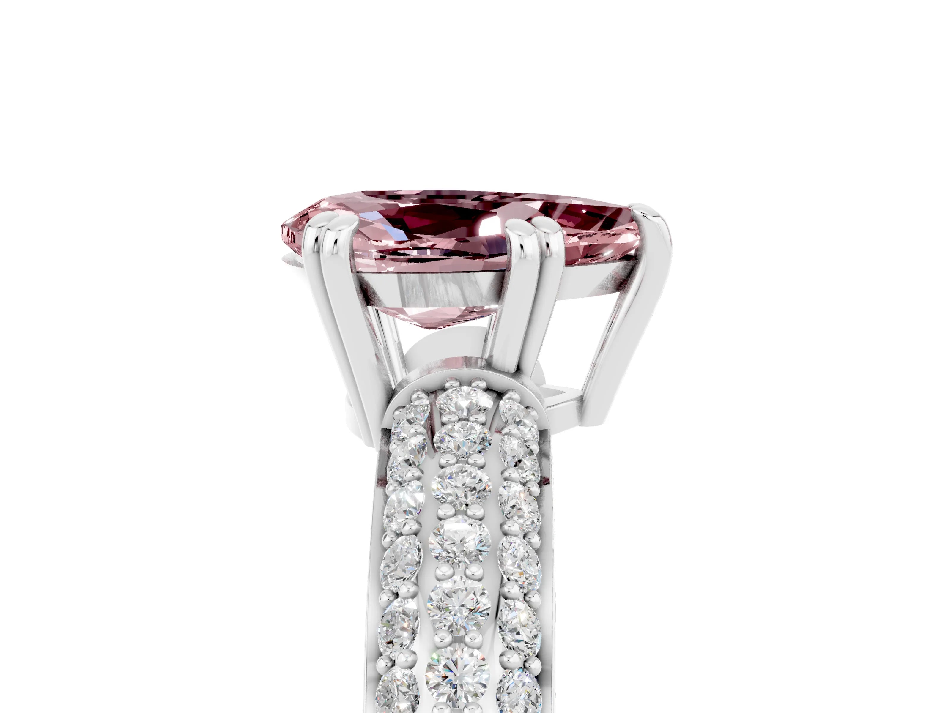 White gold Pear Cut Cut Pave Diamond Engagement Ring with Channel Set Band and Four-Prong Setting_5