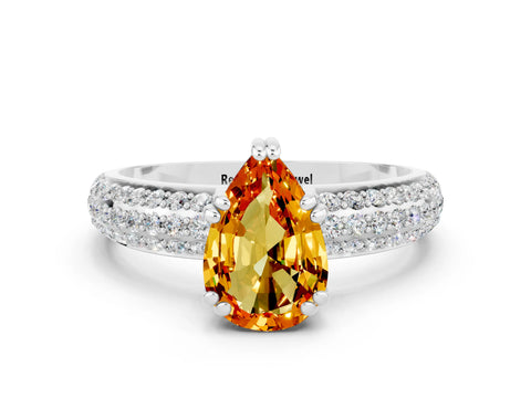 White gold Pear Cut Cut Pave Diamond Engagement Ring with Channel Set Band and Four-Prong Setting