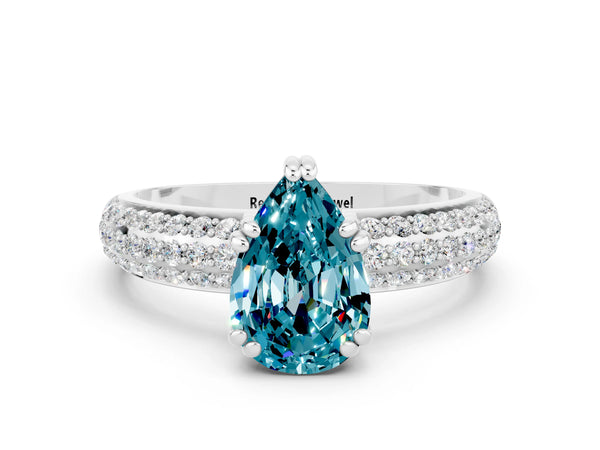 White gold Pear Cut Cut Pave Diamond Engagement Ring with Channel Set Band and Four-Prong Setting