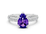 White gold Pear Cut Cut Pave Diamond Engagement Ring with Channel Set Band and Four-Prong Setting
