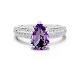 White gold Pear Cut Cut Pave Diamond Engagement Ring with Channel Set Band and Four-Prong Setting