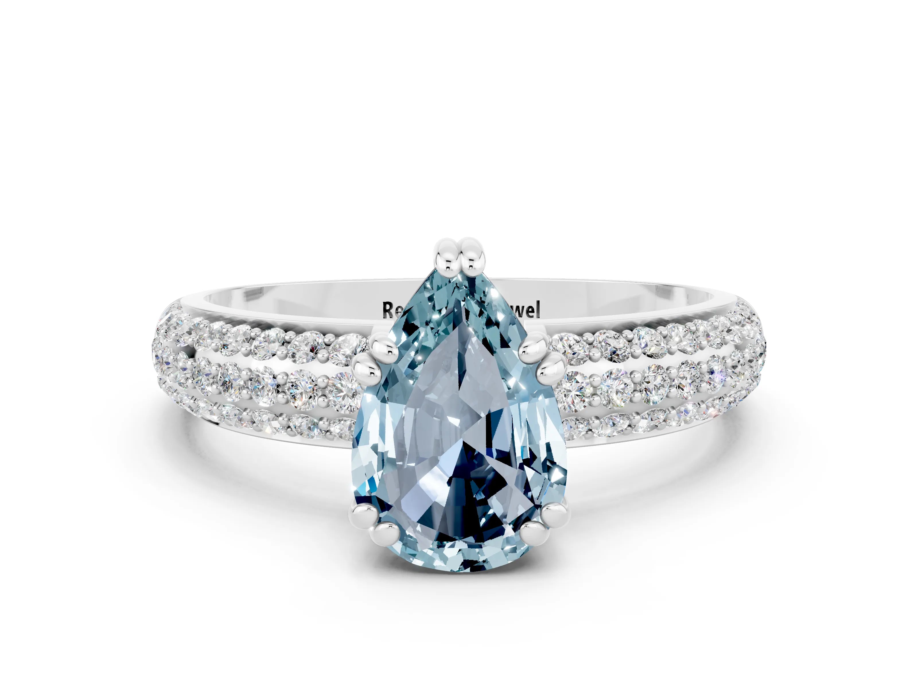 White gold Pear Cut Cut Pave Diamond Engagement Ring with Channel Set Band and Four-Prong Setting