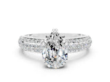 White gold Pear Cut Cut Pave Diamond Engagement Ring with Channel Set Band and Four-Prong Setting