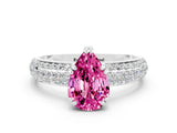 White gold Pear Cut Cut Pave Diamond Engagement Ring with Channel Set Band and Four-Prong Setting