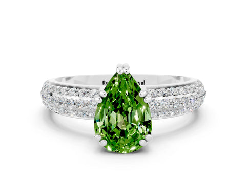 White gold Pear Cut Cut Pave Diamond Engagement Ring with Channel Set Band and Four-Prong Setting