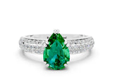 White gold Pear Cut Cut Pave Diamond Engagement Ring with Channel Set Band and Four-Prong Setting