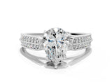 Silver 0.55 Carat E VVS1 Princess Cut Pave Split Shank Engagement Ring with Four-Prong Setting