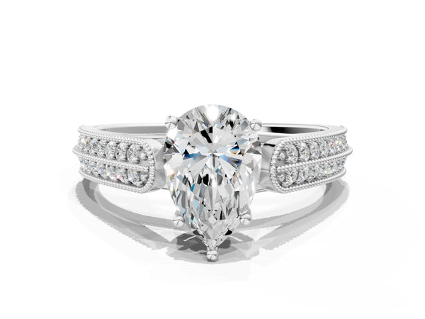 Silver 0.55 Carat E VVS1 Princess Cut Pave Split Shank Engagement Ring with Four-Prong Setting