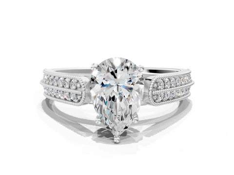 Silver 0.55 Carat E VVS1 Princess Cut Pave Split Shank Engagement Ring with Four-Prong Setting