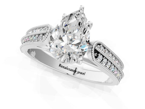 Silver 0.55 Carat E VVS1 Princess Cut Pave Split Shank Engagement Ring with Four-Prong Setting
