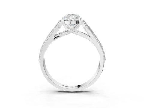Silver 0.55 Carat E VVS1 Princess Cut Pave Split Shank Engagement Ring with Four-Prong Setting