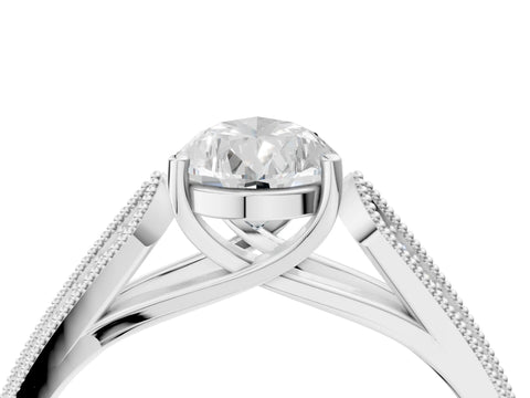 Silver 0.55 Carat E VVS1 Princess Cut Pave Split Shank Engagement Ring with Four-Prong Setting