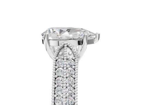 Silver 0.55 Carat E VVS1 Princess Cut Pave Split Shank Engagement Ring with Four-Prong Setting