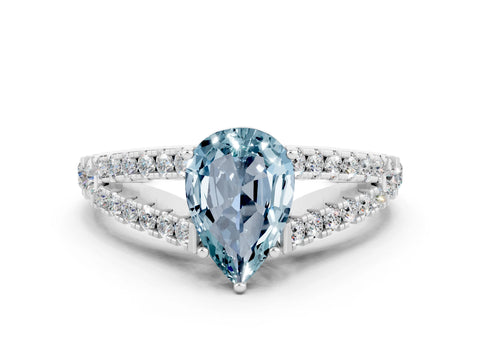 White gold Pear Cut Cut Split Shank Pave Diamond Engagement Ring with Four-Prong Setting