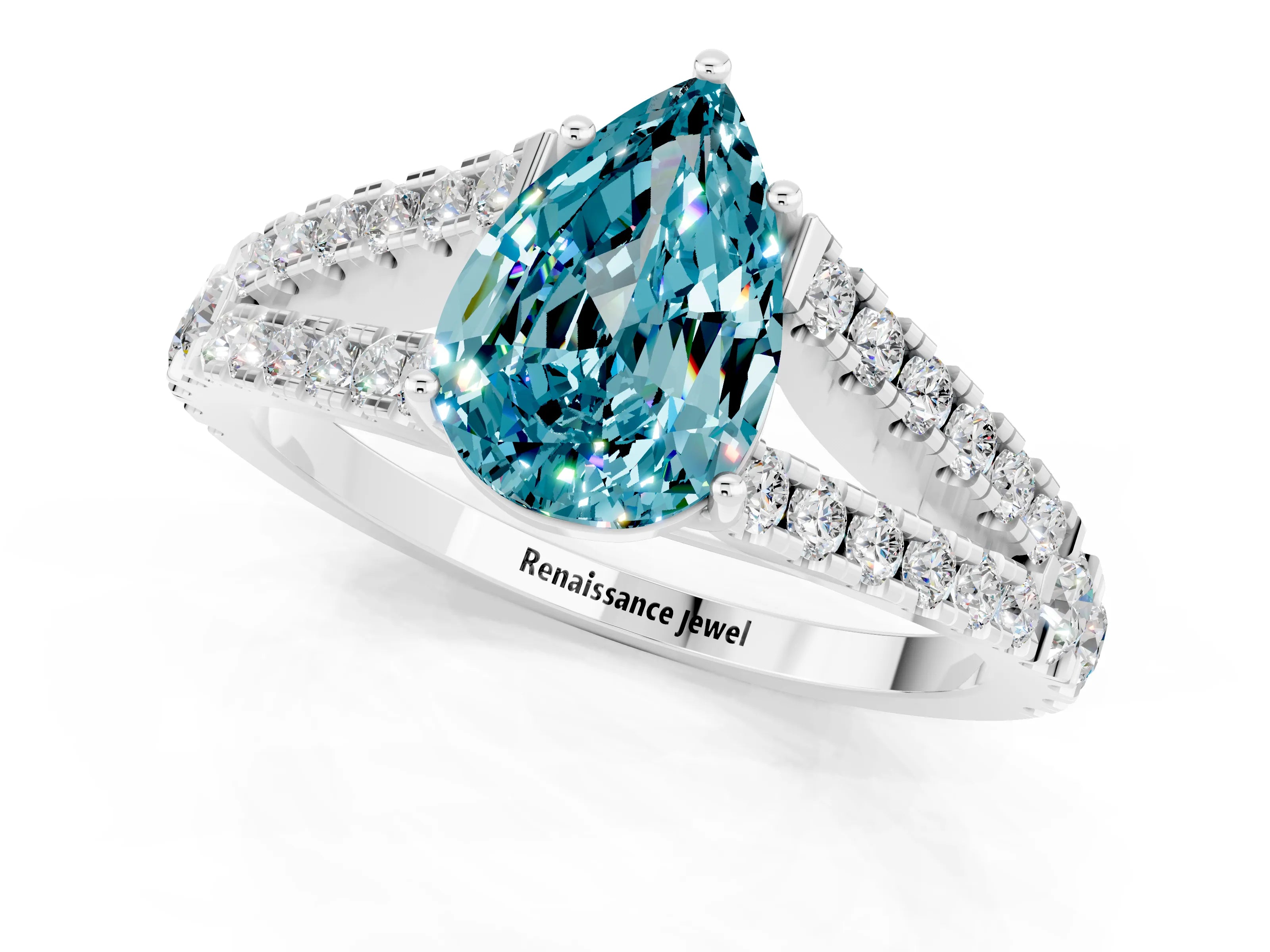 White gold Pear Cut Cut Split Shank Pave Diamond Engagement Ring with Four-Prong Setting_1