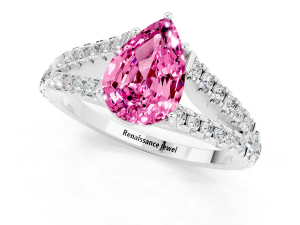 Platinum Pear Cut Cut Split Shank Pave Diamond Engagement Ring with Four-Prong Setting
