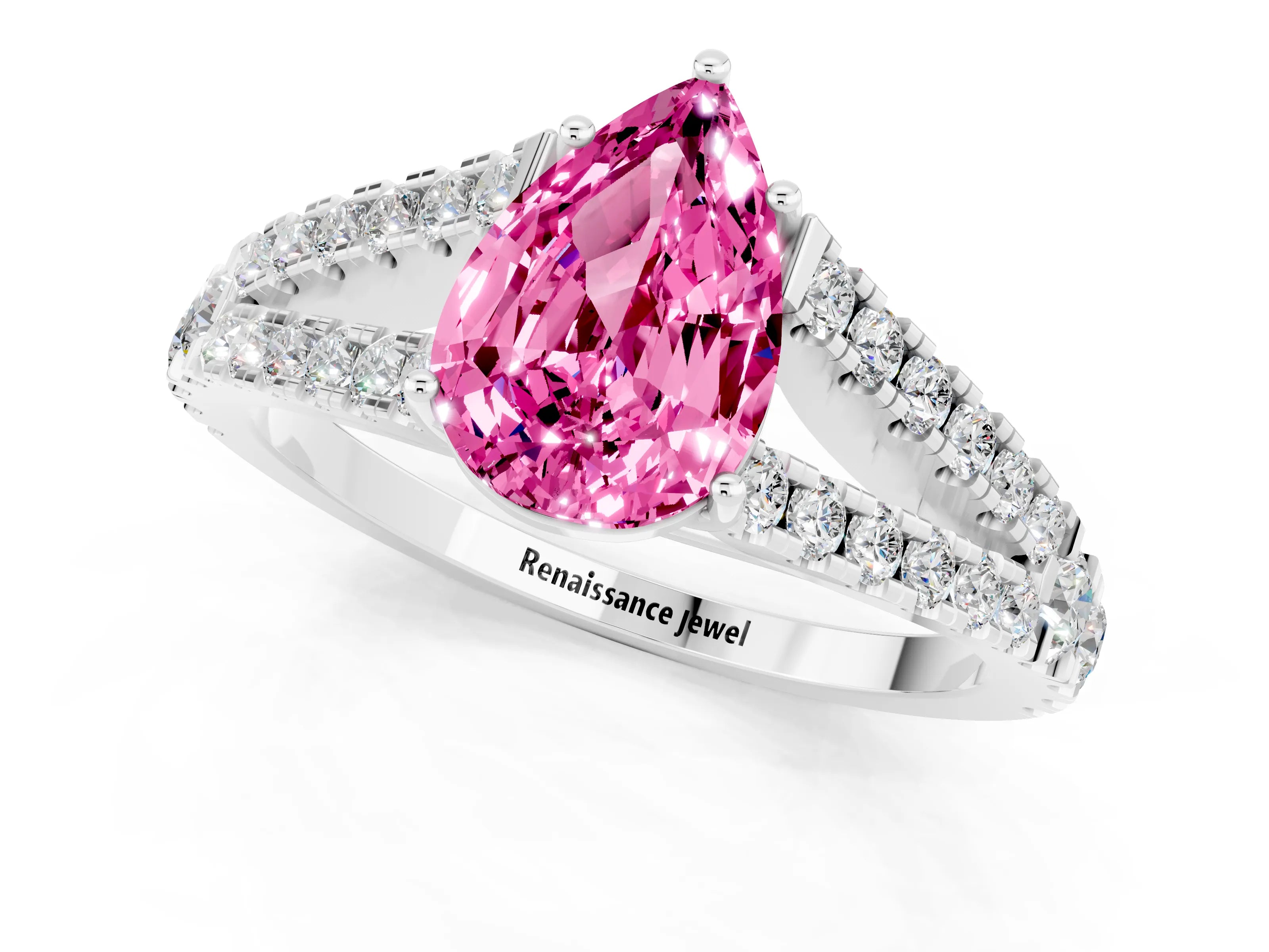 White gold Pear Cut Cut Split Shank Pave Diamond Engagement Ring with Four-Prong Setting_1