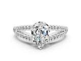 White gold Pear Cut Cut Split Shank Pave Diamond Engagement Ring with Four-Prong Setting