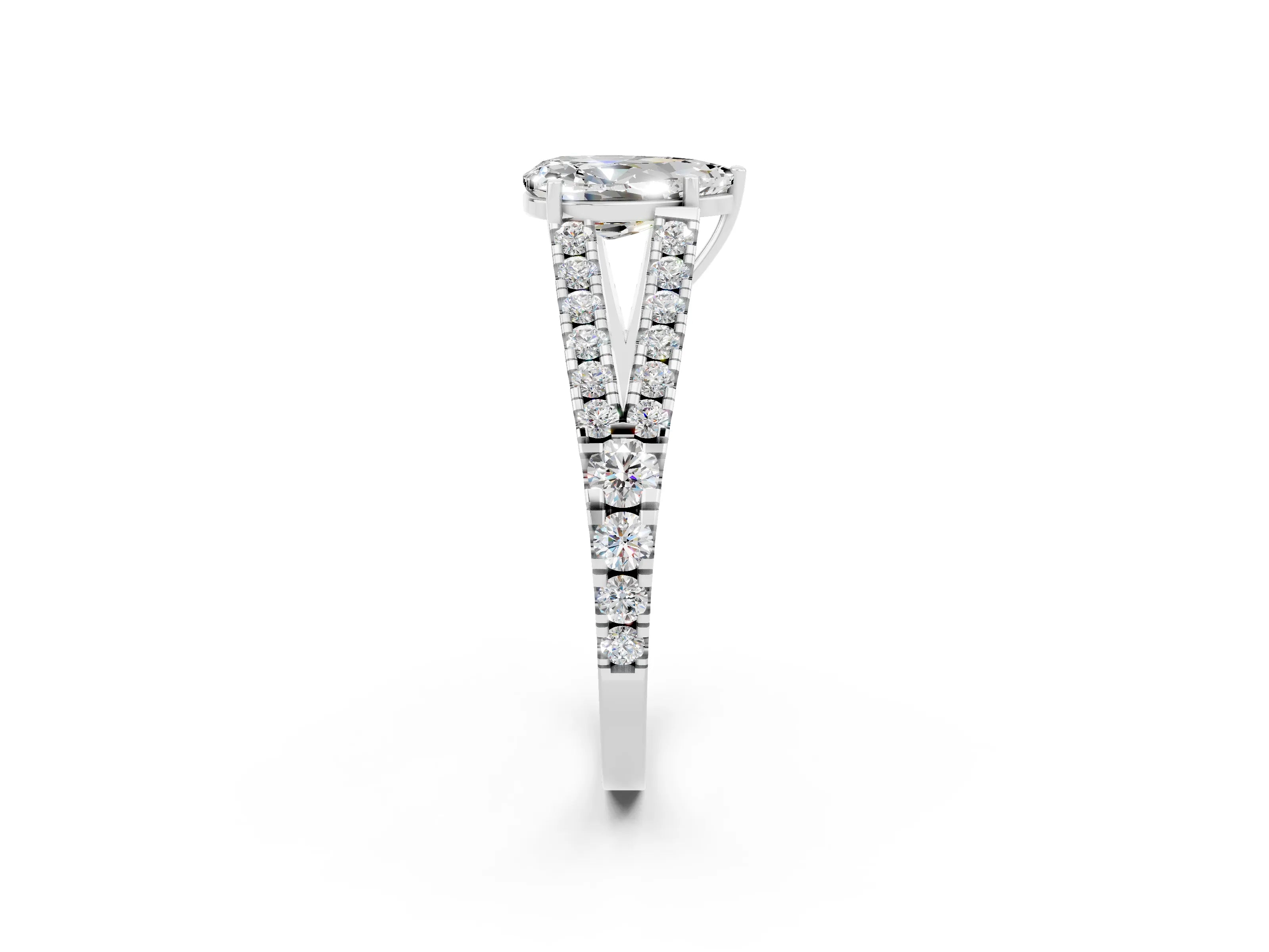 White gold Pear Cut Cut Split Shank Pave Diamond Engagement Ring with Four-Prong Setting_2