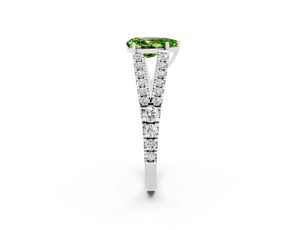 Platinum Pear Cut Cut Split Shank Pave Diamond Engagement Ring with Four-Prong Setting