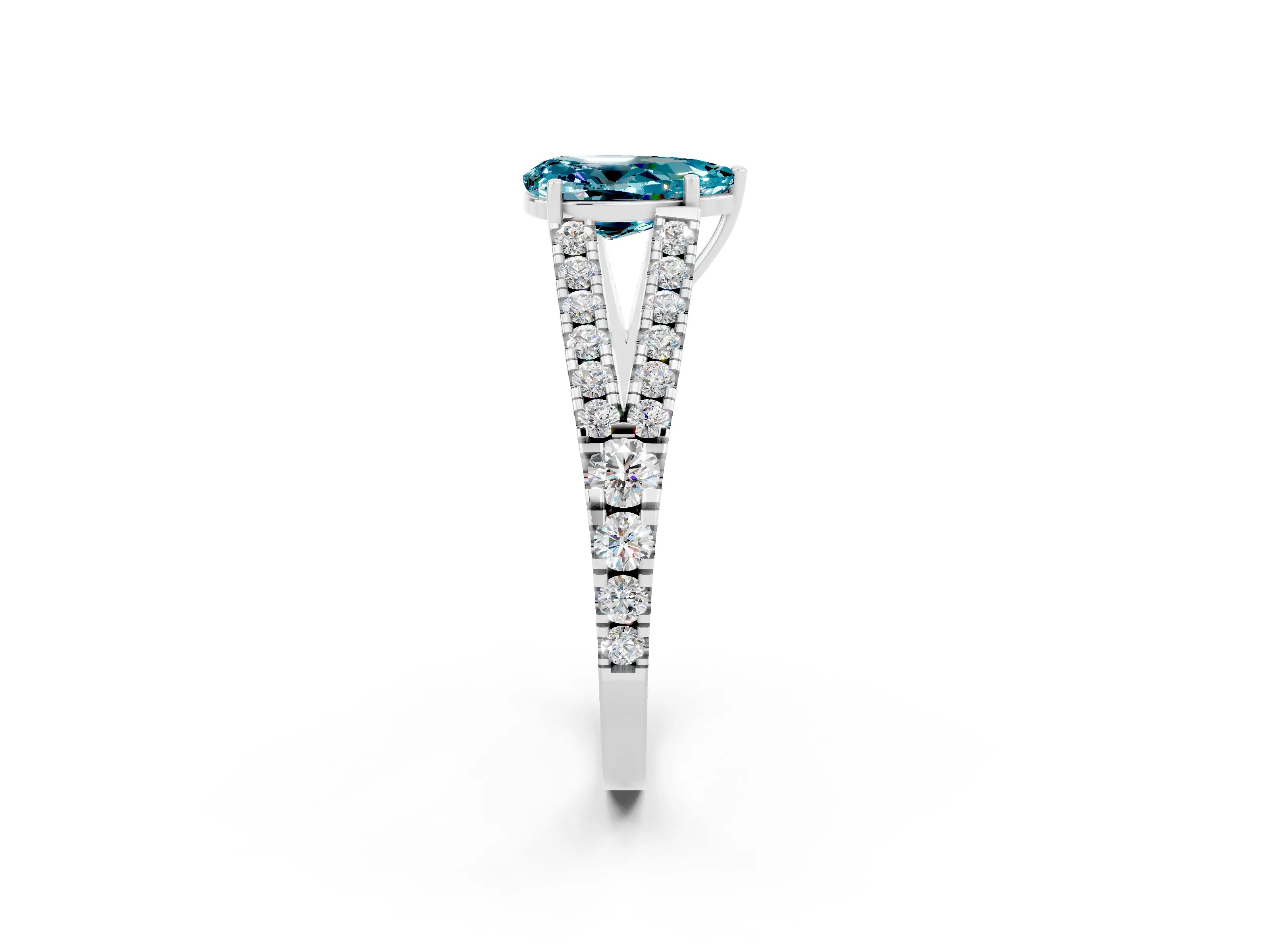 White gold Pear Cut Cut Split Shank Pave Diamond Engagement Ring with Four-Prong Setting_2