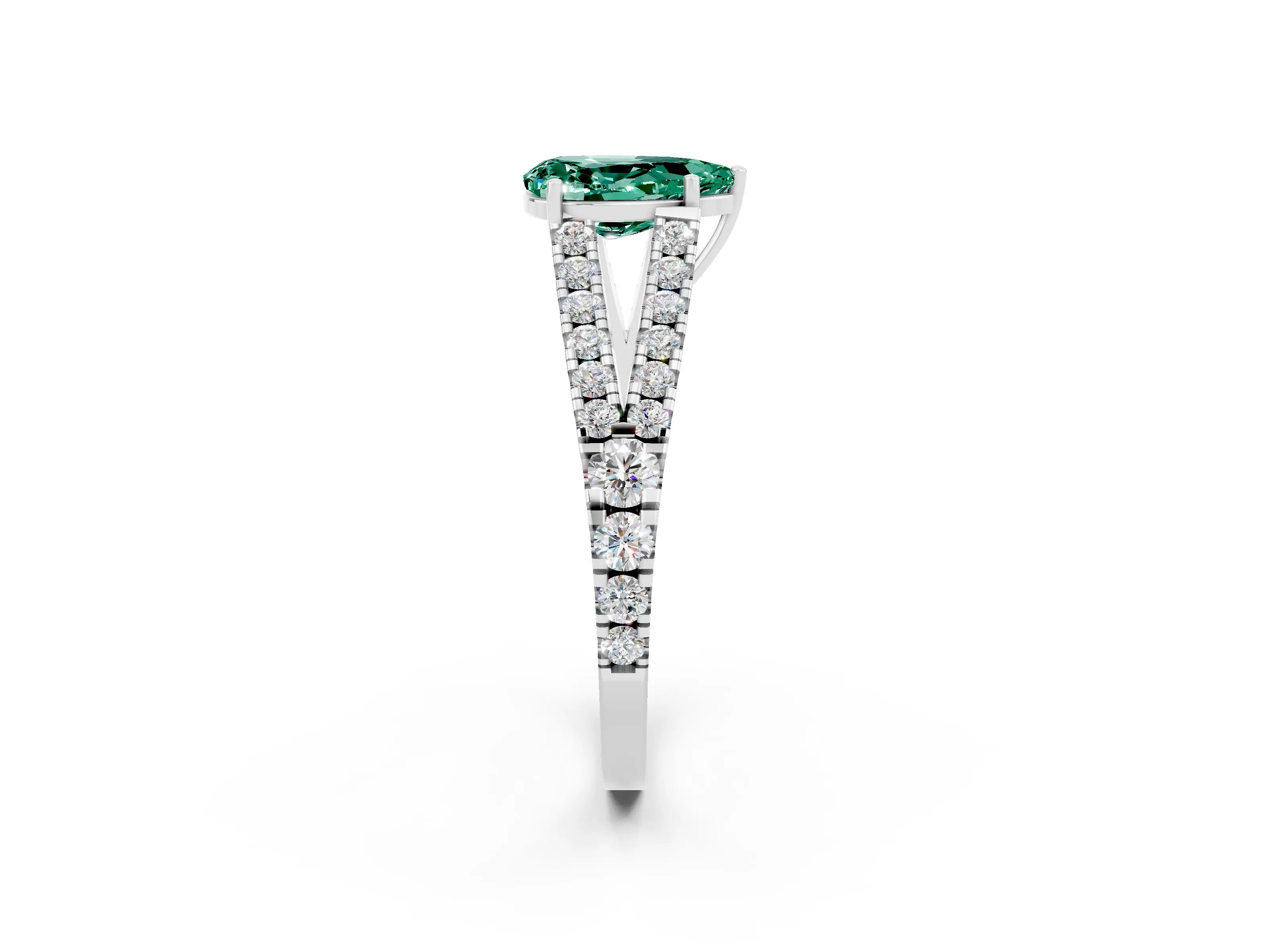 White gold Pear Cut Cut Split Shank Pave Diamond Engagement Ring with Four-Prong Setting_2