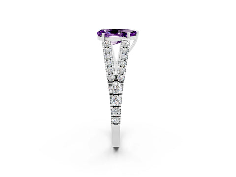 White gold Pear Cut Cut Split Shank Pave Diamond Engagement Ring with Four-Prong Setting_2