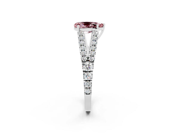 White gold Pear Cut Cut Split Shank Pave Diamond Engagement Ring with Four-Prong Setting