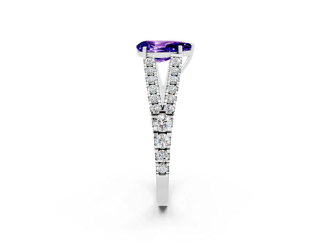 White gold Pear Cut Cut Split Shank Pave Diamond Engagement Ring with Four-Prong Setting_2