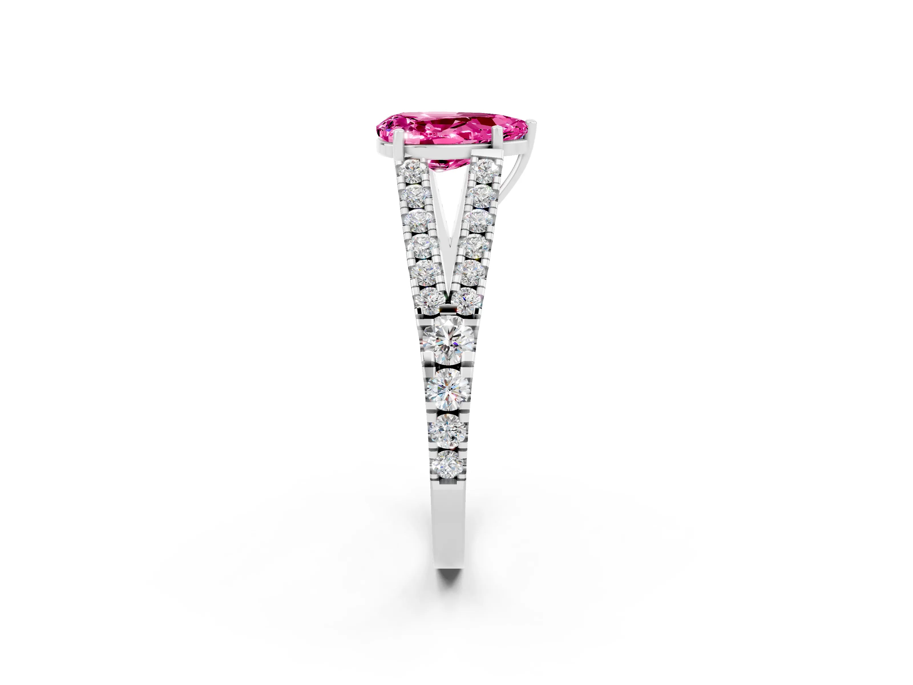 White gold Pear Cut Cut Split Shank Pave Diamond Engagement Ring with Four-Prong Setting_2