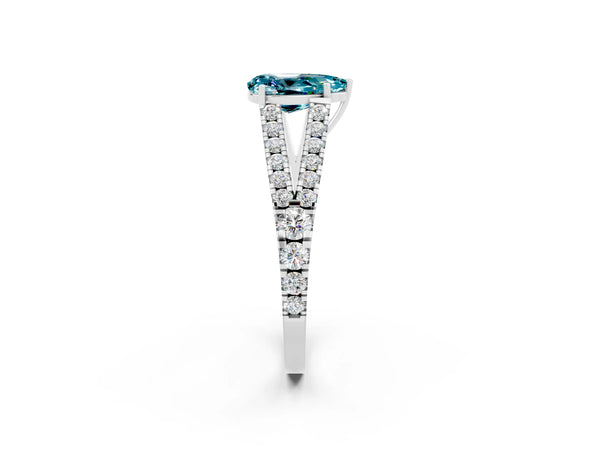 Platinum Pear Cut Cut Split Shank Pave Diamond Engagement Ring with Four-Prong Setting