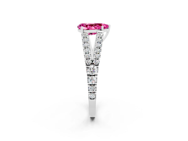 Platinum Pear Cut Cut Split Shank Pave Diamond Engagement Ring with Four-Prong Setting