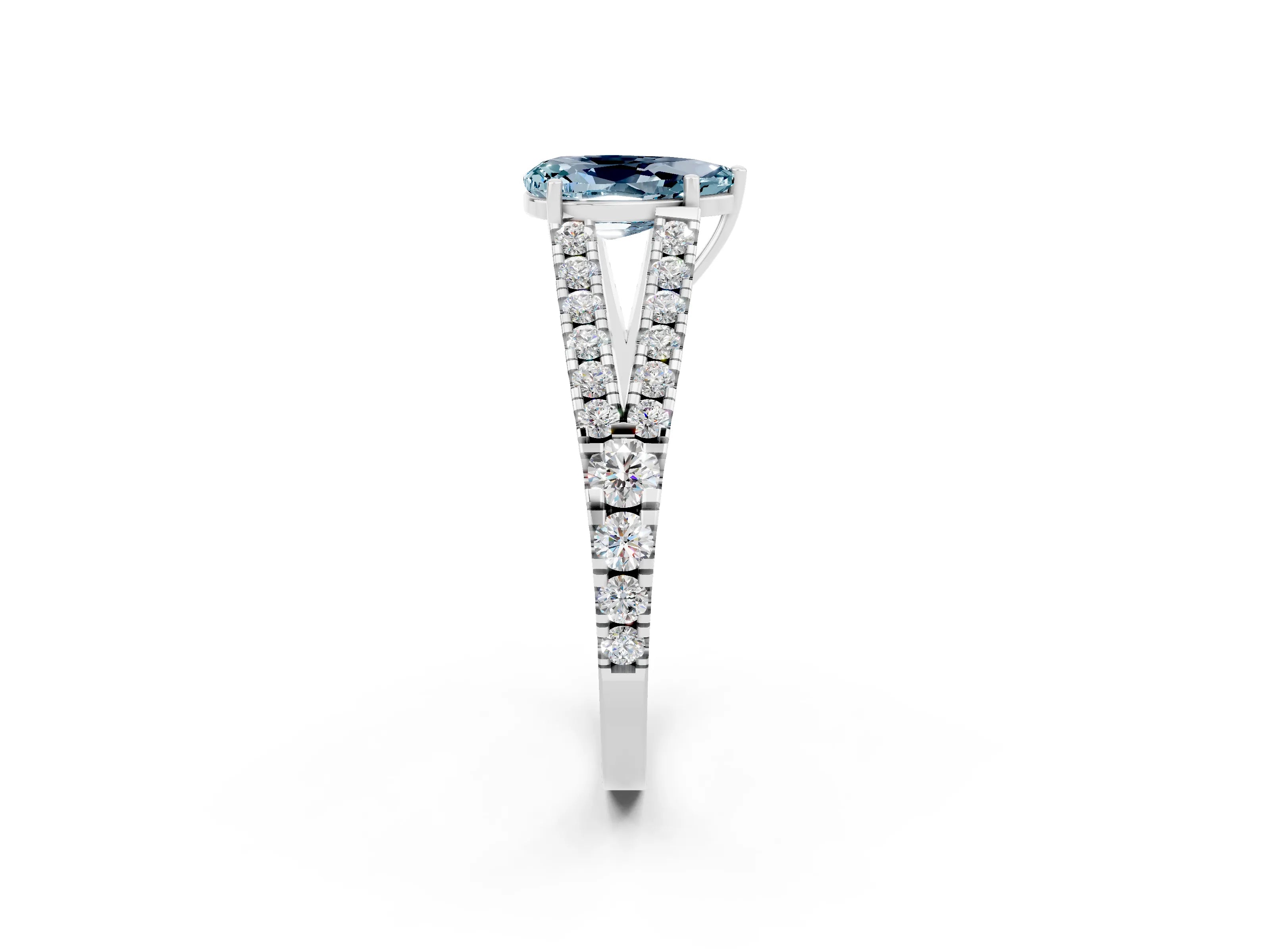 White gold Pear Cut Cut Split Shank Pave Diamond Engagement Ring with Four-Prong Setting_2