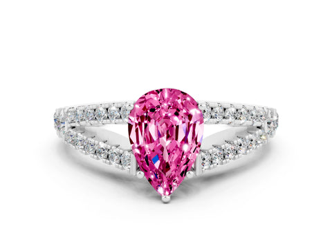 White gold Pear Cut Cut Split Shank Pave Diamond Engagement Ring with Four-Prong Setting