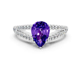 White gold Pear Cut Cut Split Shank Pave Diamond Engagement Ring with Four-Prong Setting