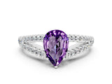 White gold Pear Cut Cut Split Shank Pave Diamond Engagement Ring with Four-Prong Setting
