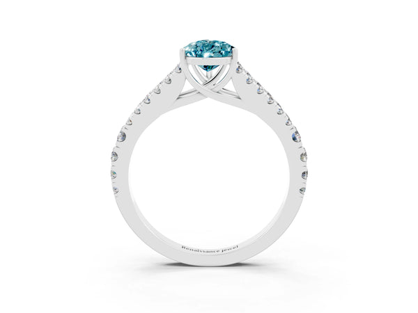 Platinum Pear Cut Cut Split Shank Pave Diamond Engagement Ring with Four-Prong Setting