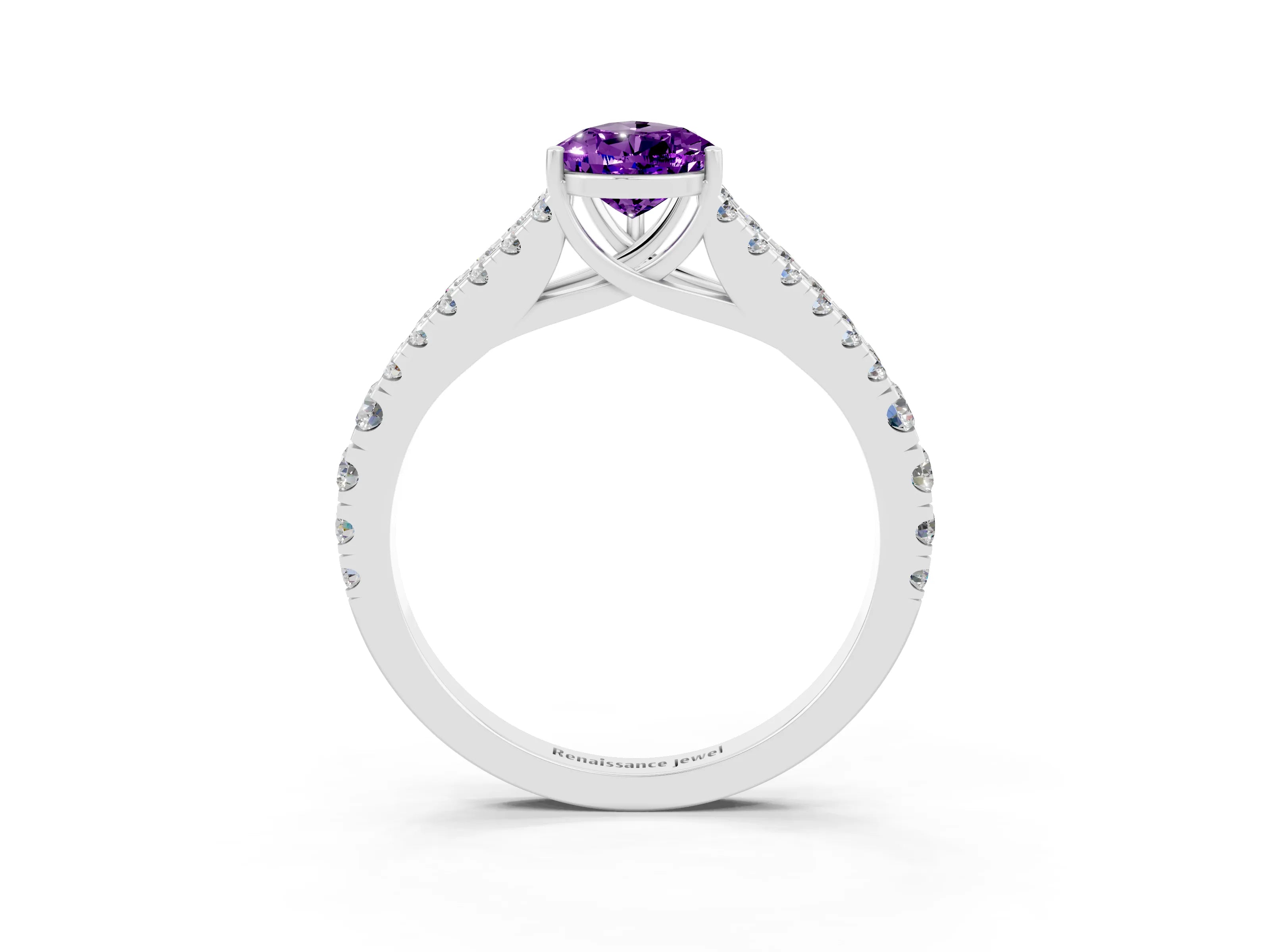 White gold Pear Cut Cut Split Shank Pave Diamond Engagement Ring with Four-Prong Setting_3