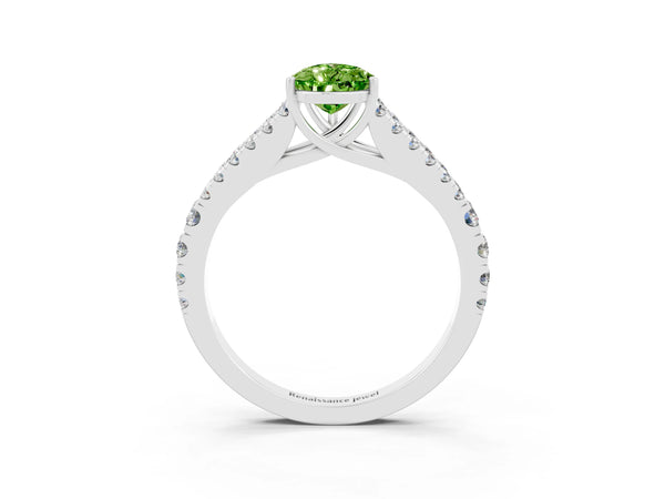 Platinum Pear Cut Cut Split Shank Pave Diamond Engagement Ring with Four-Prong Setting