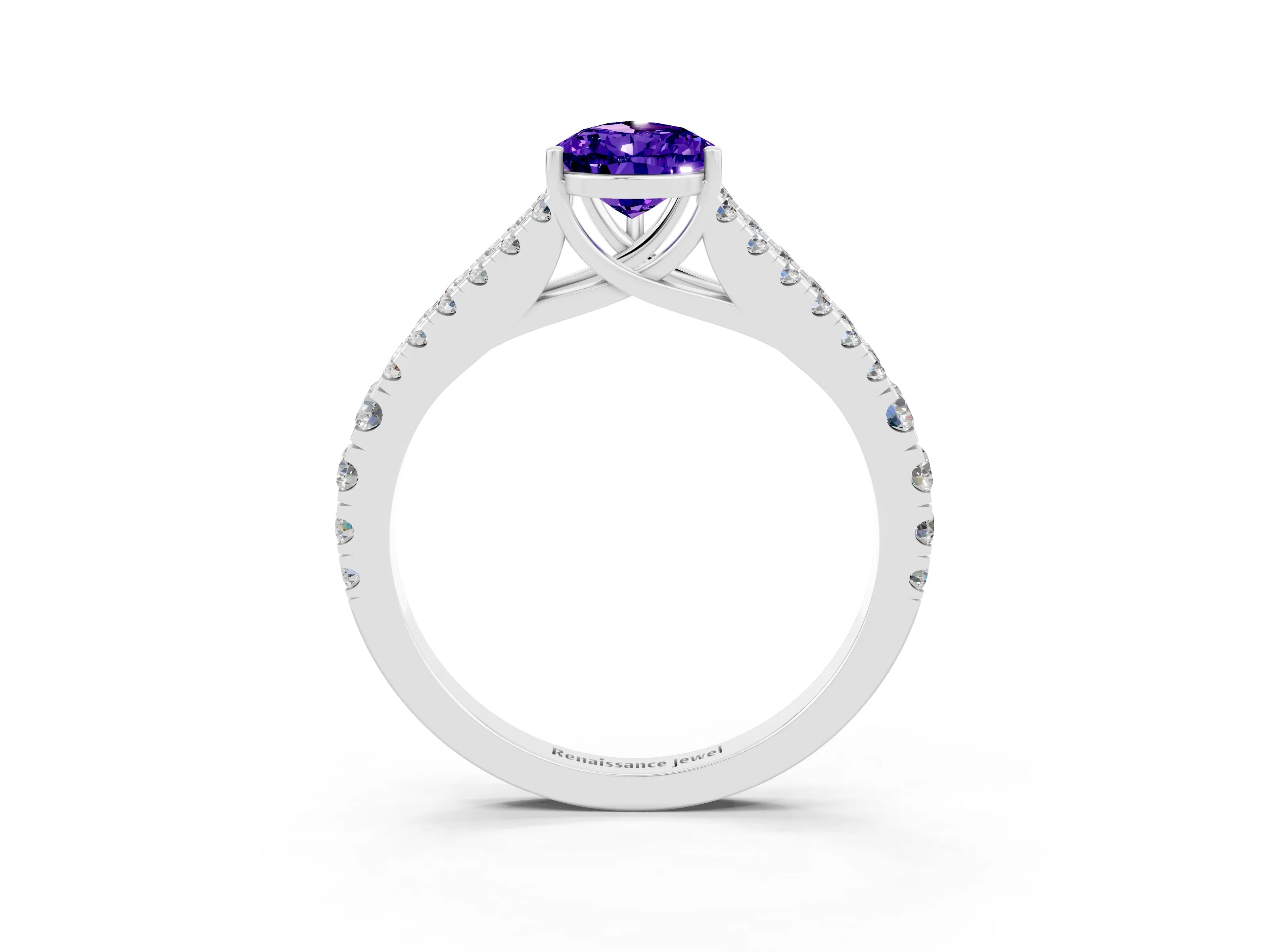 White gold Pear Cut Cut Split Shank Pave Diamond Engagement Ring with Four-Prong Setting_3