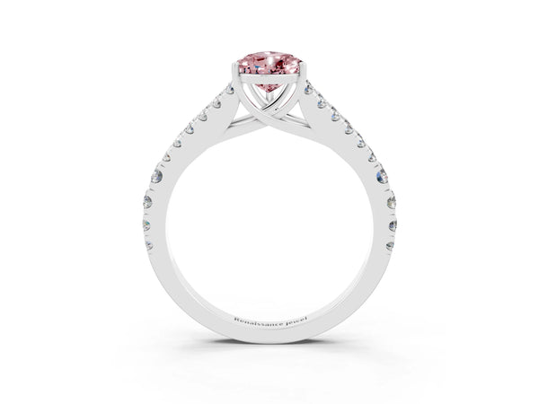 White gold Pear Cut Cut Split Shank Pave Diamond Engagement Ring with Four-Prong Setting