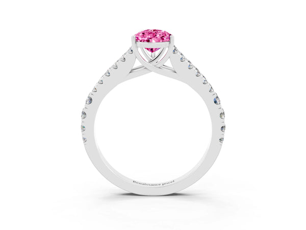 Platinum Pear Cut Cut Split Shank Pave Diamond Engagement Ring with Four-Prong Setting